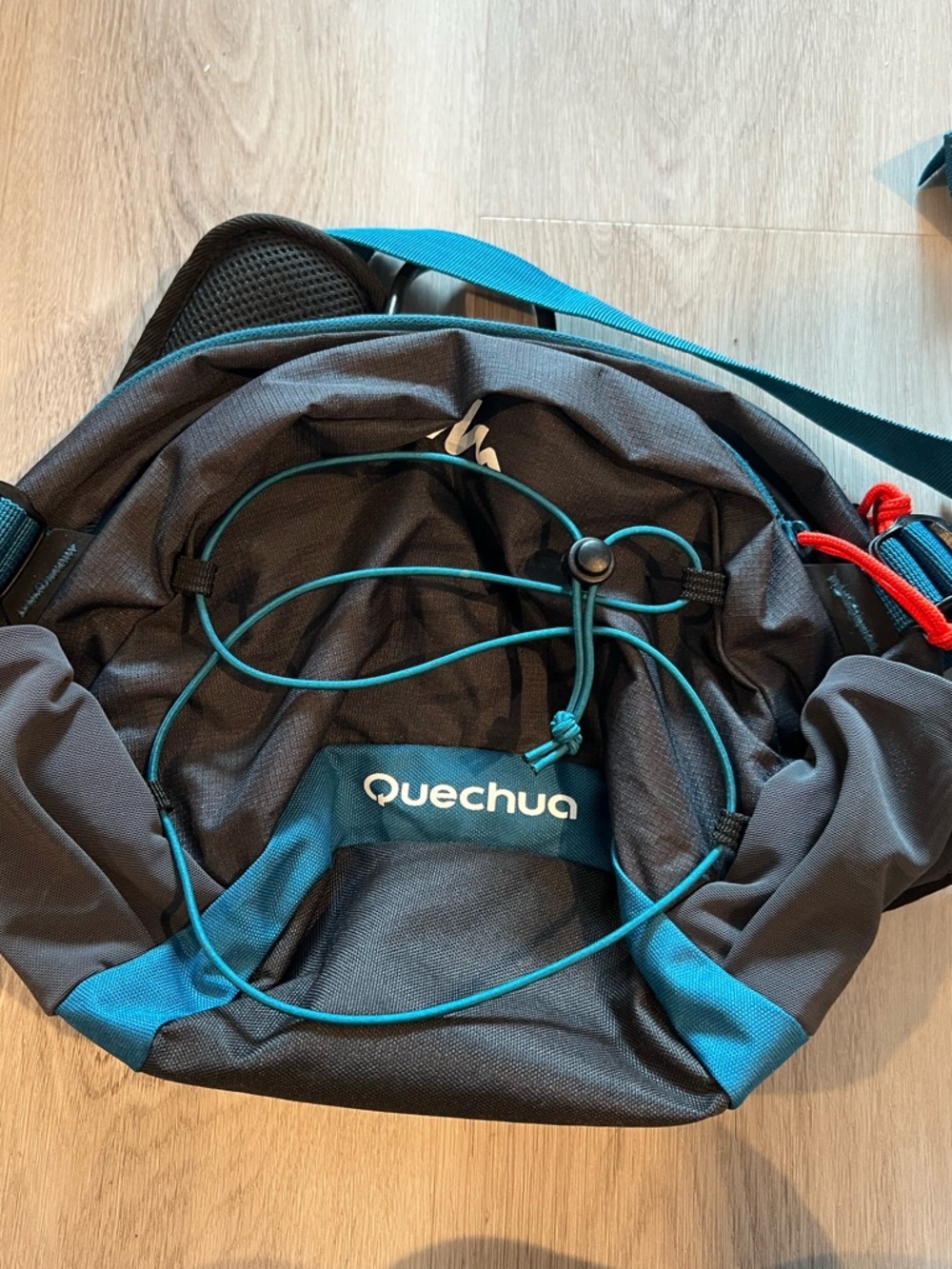 Men's Black Waist Bag with Teal Trim and Adjustable Strap